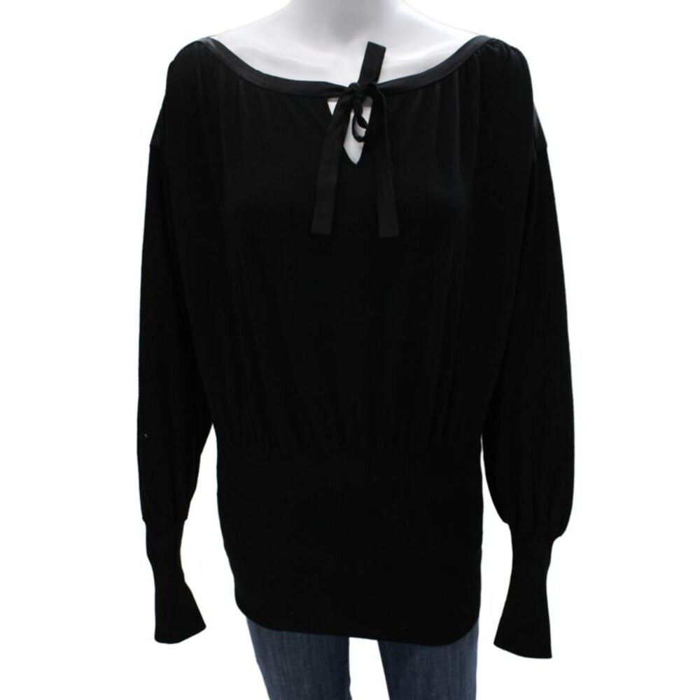 Alberta Ferretti Women Tunic Black Silk Boat Neck Long Sleeve Pullover Size 4
